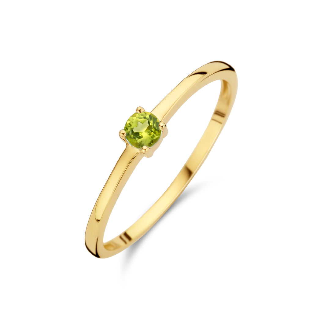 Ring mit Geburtsstein Peridot, 14. August, Gelbgold