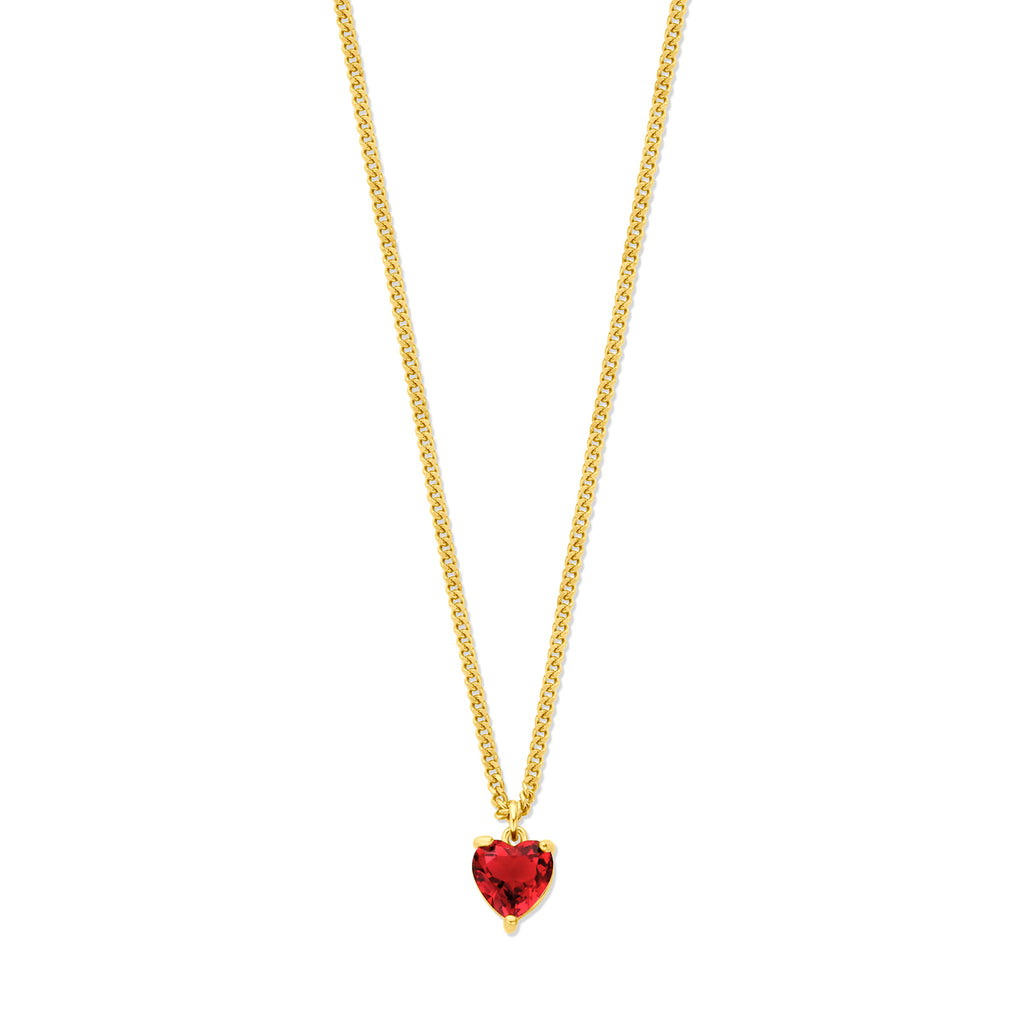 Halskette Herz roter Zirkonia 45 + 5 cm 3 Micron Silber vergoldet (gelb)