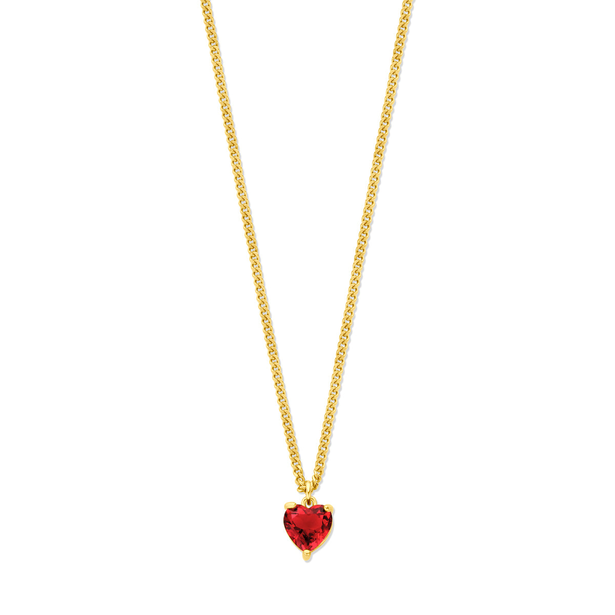Halskette Herz roter Zirkonia 45 + 5 cm 3 Micron Silber vergoldet (gelb)