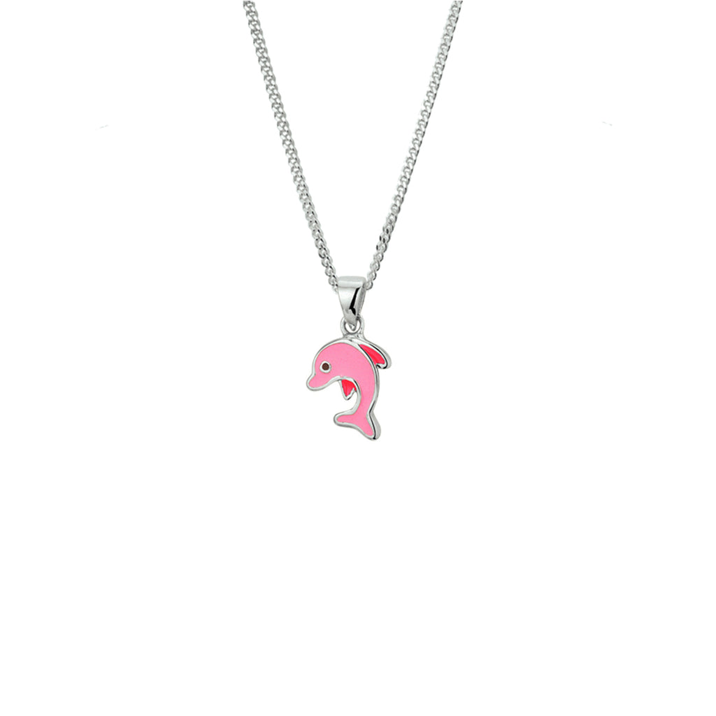 collier dolfijn emaille 36 + 4 cm zilver gerhodineerd