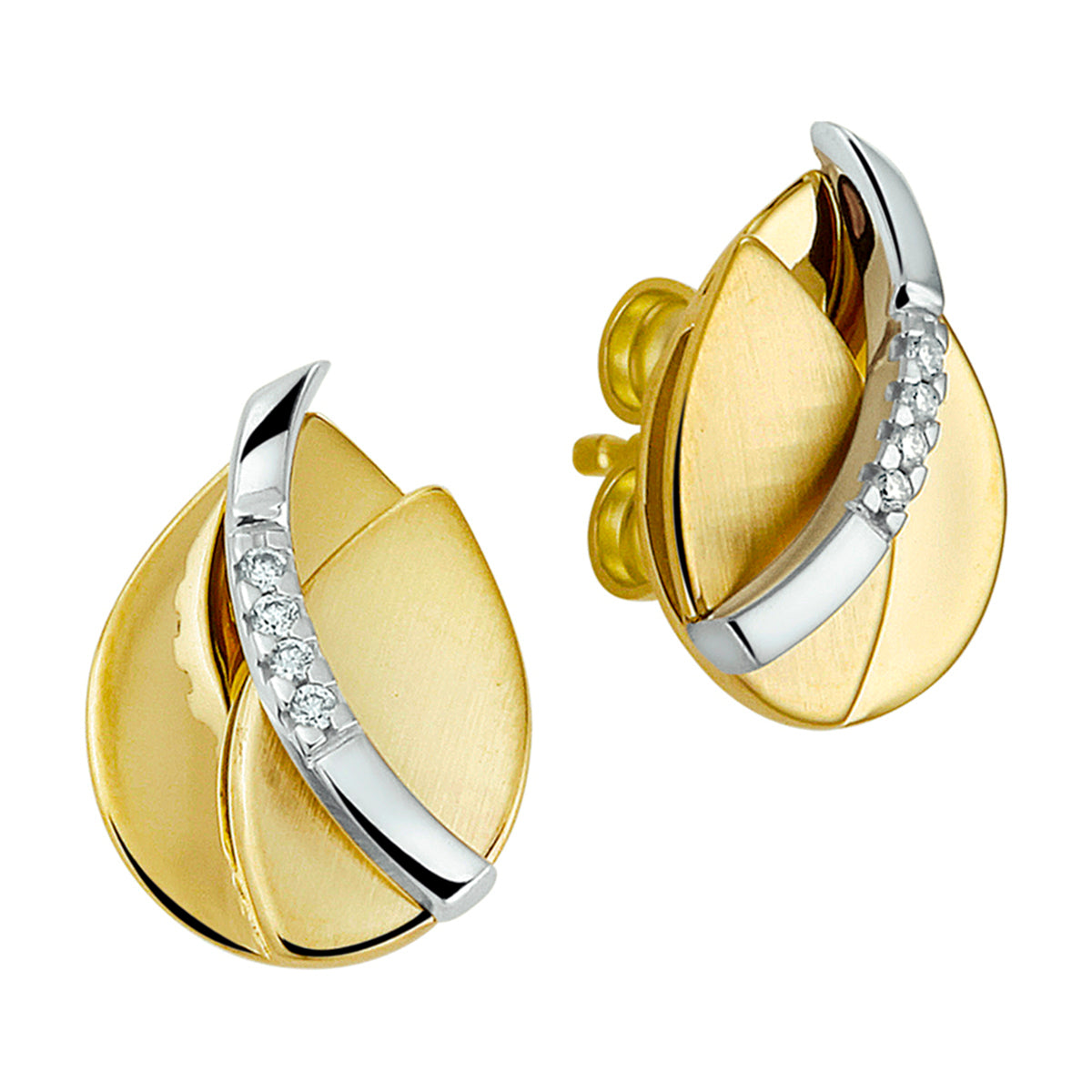 oorknoppen diamant 0.03ct (2x0.015ct) h si 14K bicolor goud geel/wit