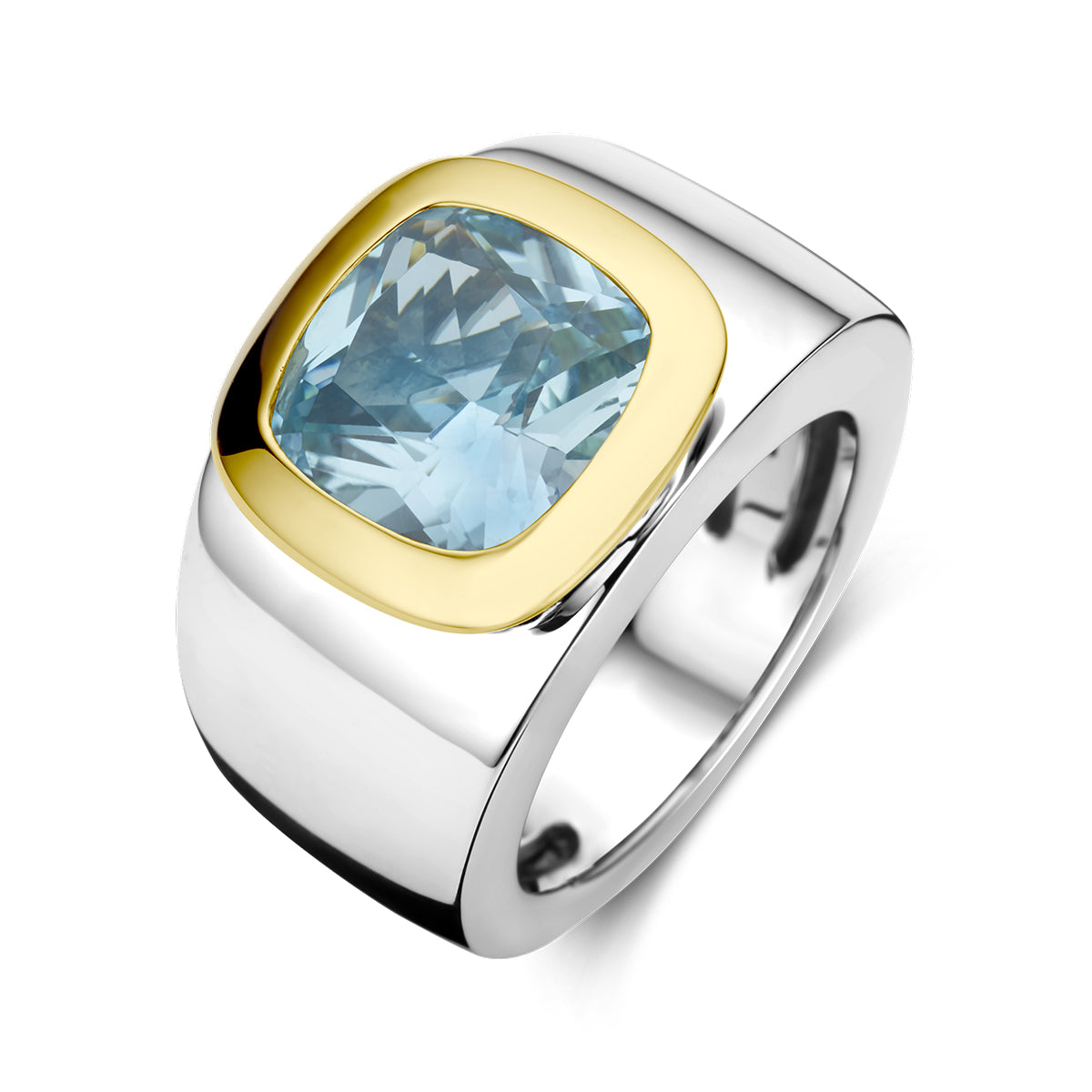 ring blauw topaas 14K goud en zilver