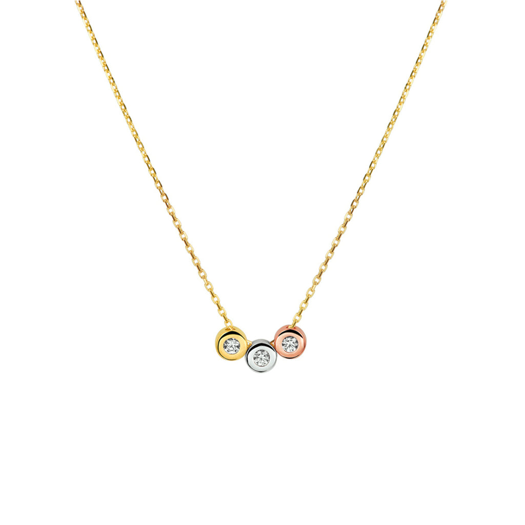 collier tricolor zirkonia 42 - 44 - 46 cm 14K tricolor goud - rondje,bolletje,ringetje,draad