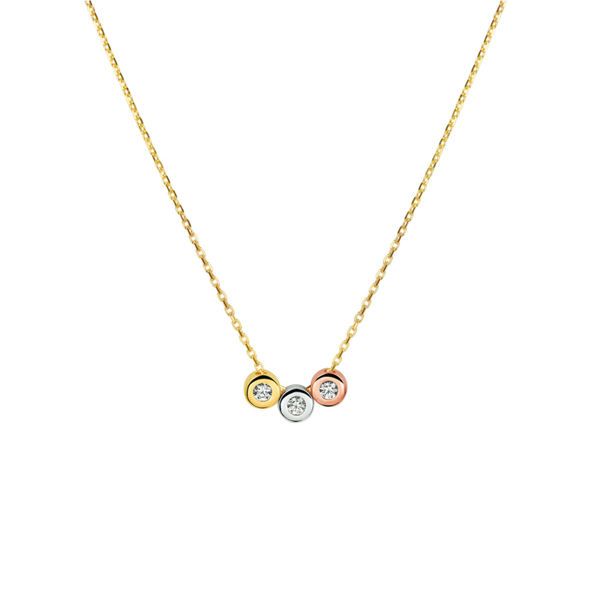 collier tricolor zirkonia 42 - 44 - 46 cm 14K tricolor goud - rondje,bolletje,ringetje,draad