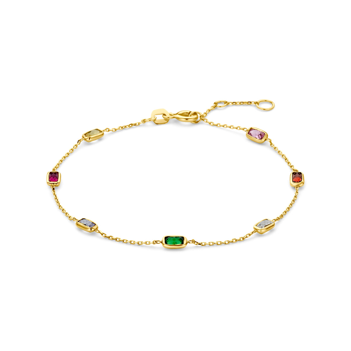 9k armband gekleurd zirkonia 16,5 - 17,5 - 18,5 cm 9K geel