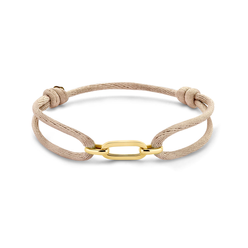 Armband satinbeige 13 - 26 cm 14K Gold mit Kautschuk/Nylon/Leder