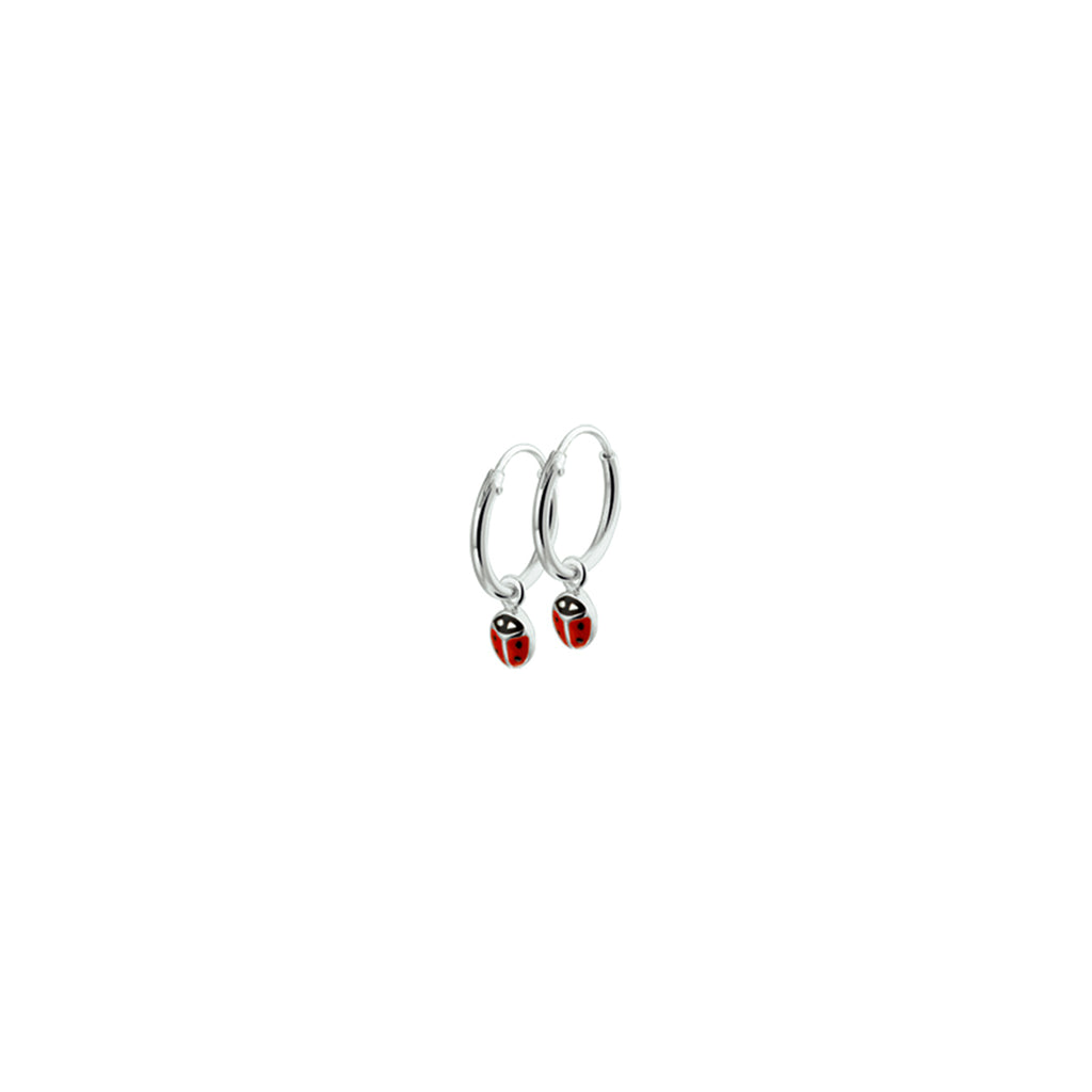 oorringhangers lieveheersbeestje emaille zilver wit