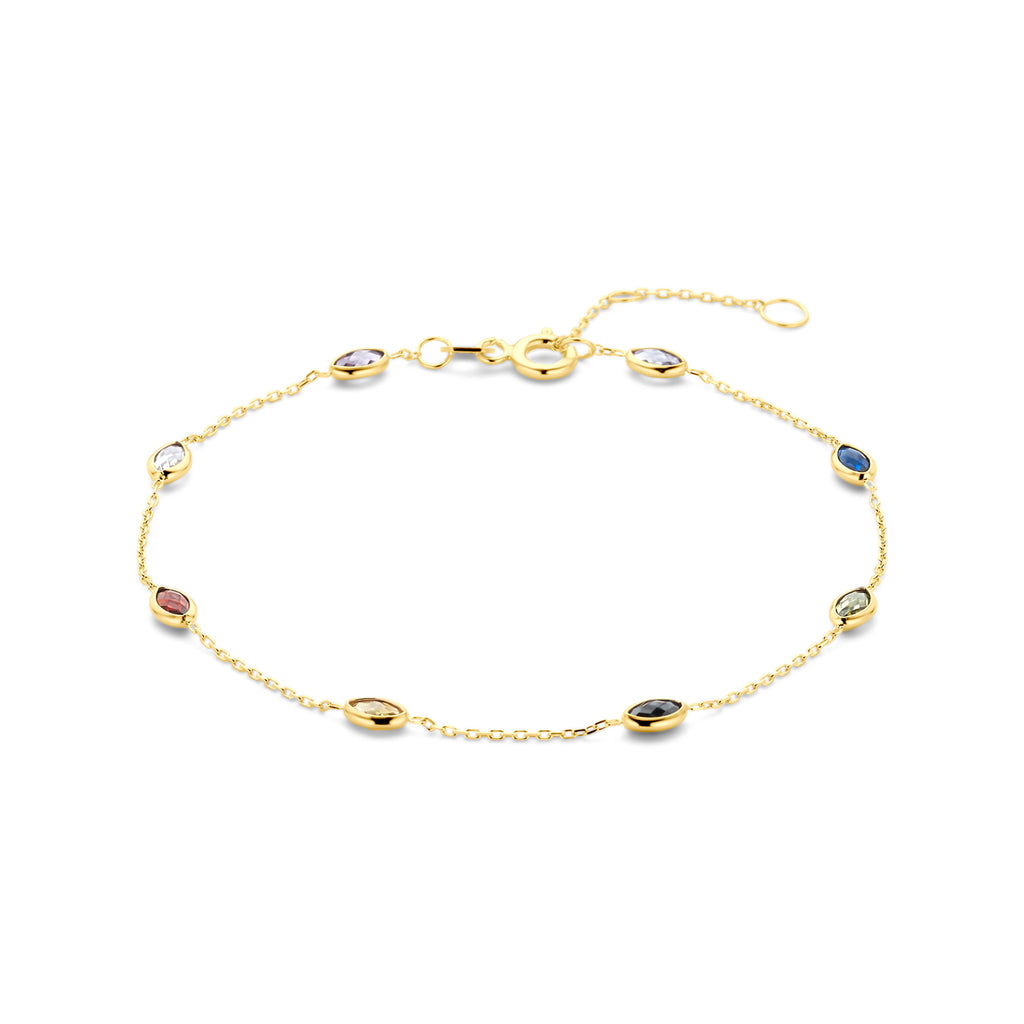 armband gekleurd zirkonia 16,5 - 17,5 - 18,5 cm 14K geelgoud