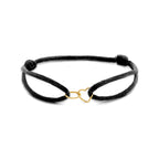 armband satijn zwart hart en rondje gedraaid 13 - 26 cm 14K goud met rubber/nylon/leer