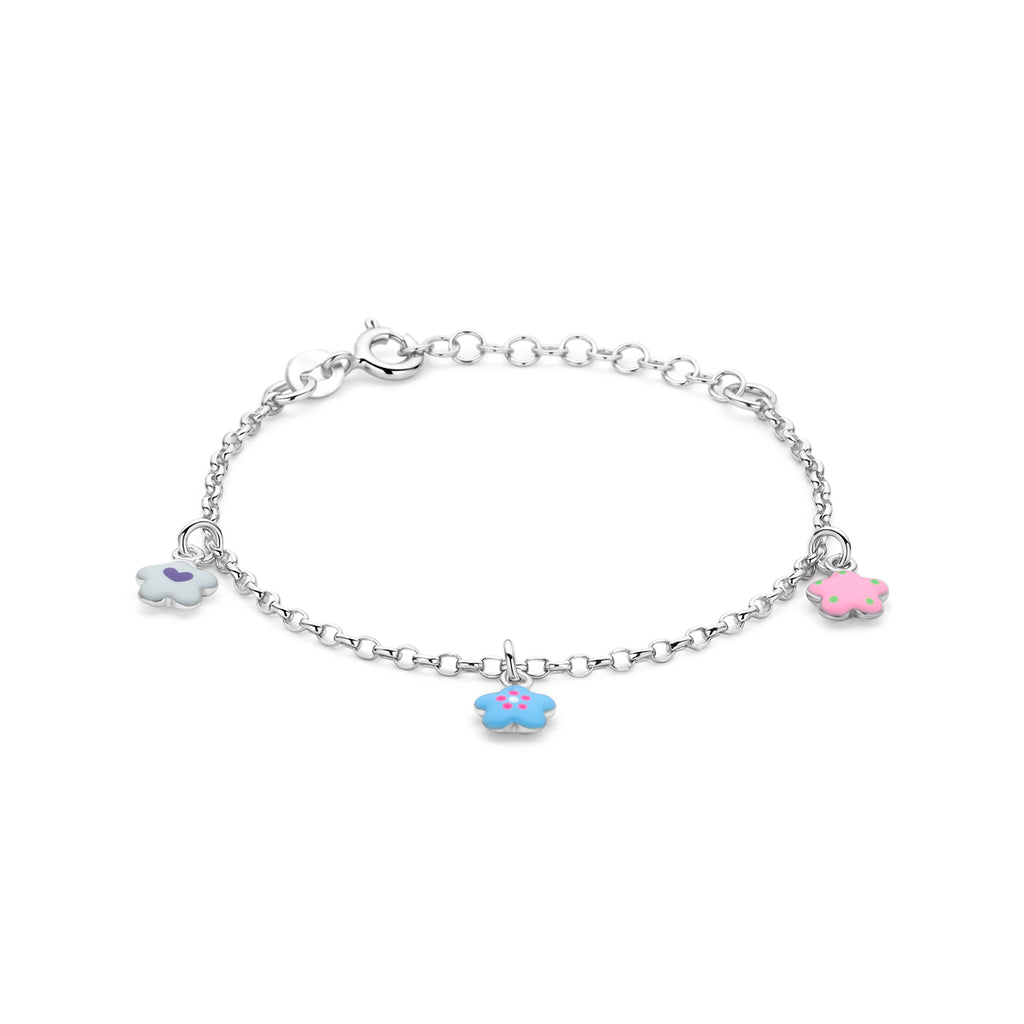 armband bloemen emaille 13 + 3 cm zilver gerhodineerd