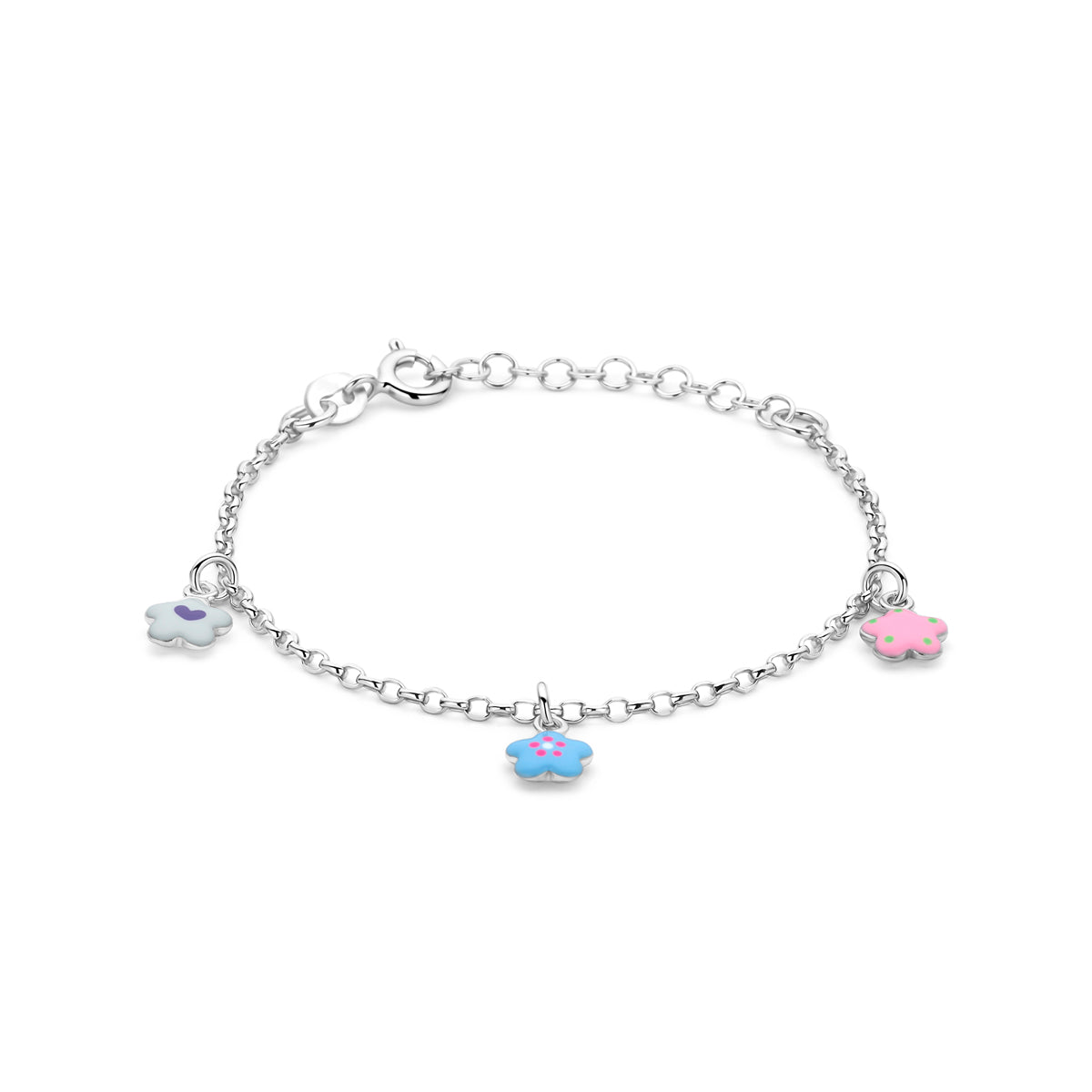 armband bloemen emaille 13 + 3 cm zilver gerhodineerd
