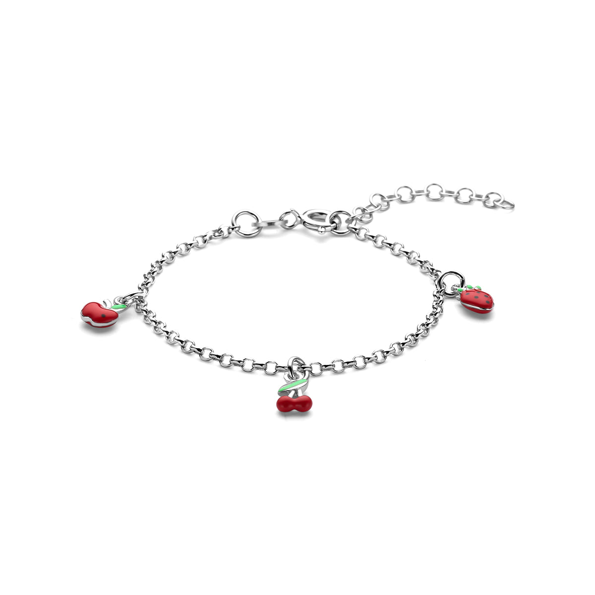 armband emaille fruit 13 + 3 cm zilver gerhodineerd