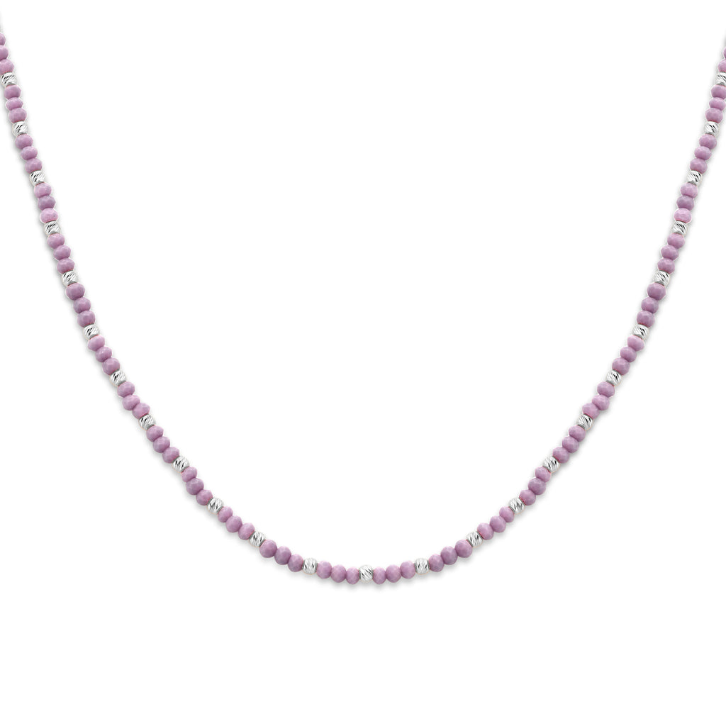 Halskette Kugeln diamantiert und violettes Glas 3,0 mm 41 + 4 cm Silber rhodiniert