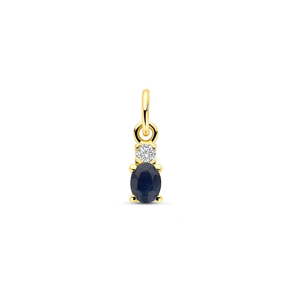 hanger saffier en zirkonia 12 mm 14K geelgoud