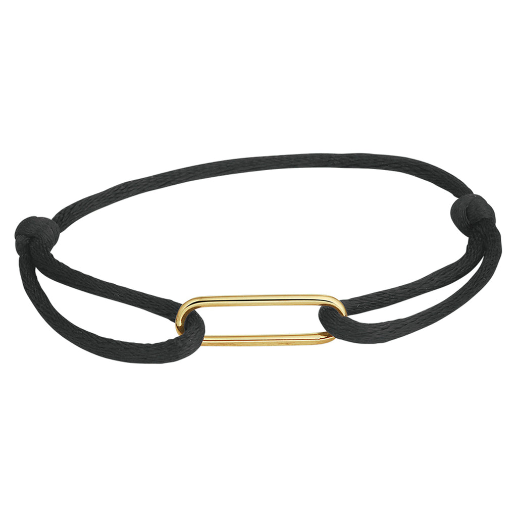 Armband Satin Schwarz 13 - 26 cm 14K Gold mit Gummi/Nylon/Leder
