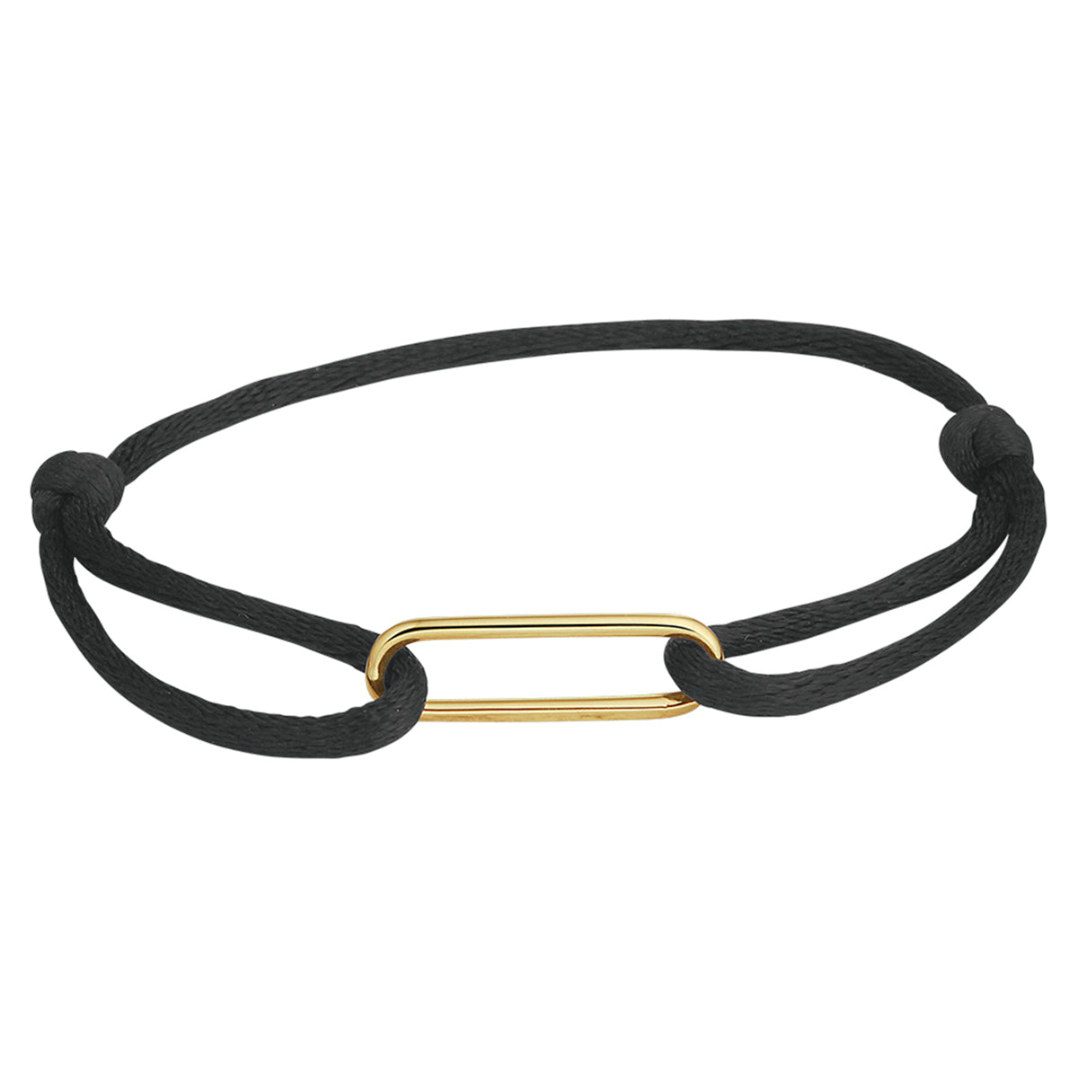 Armband Satin Schwarz 13 - 26 cm 14K Gold mit Gummi/Nylon/Leder