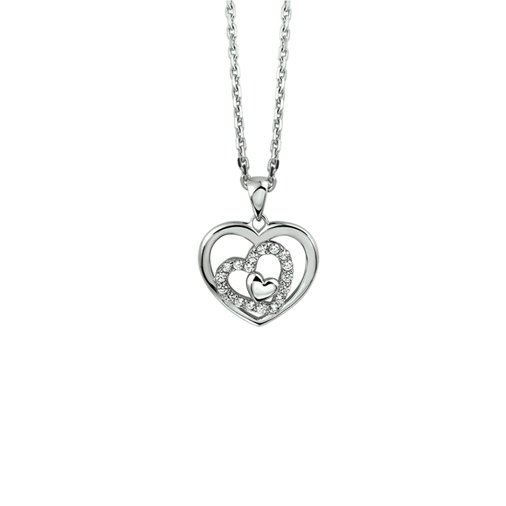 collier hart zirkonia 41 + 4 cm zilver gerhodineerd