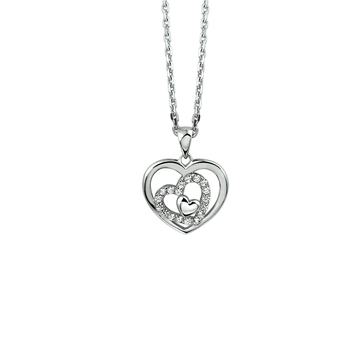 collier hart zirkonia 41 + 4 cm zilver gerhodineerd
