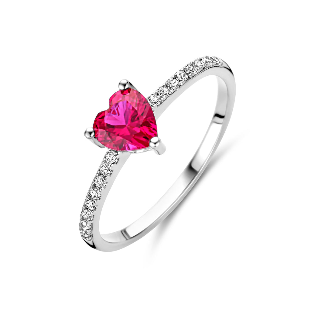 Ring Herz korundfarben und weiße Zirkonia Silber rhodiniert