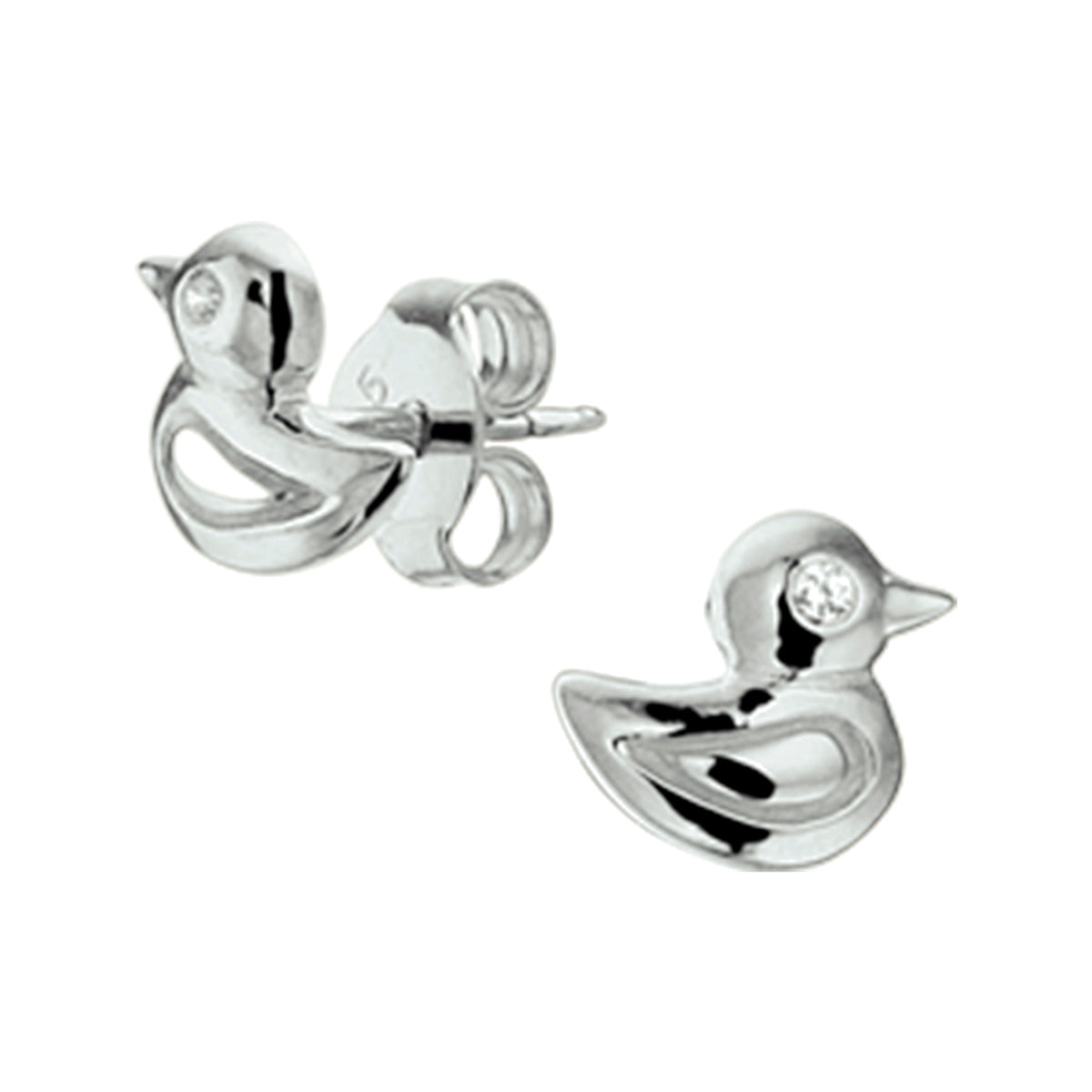 Ohrstecker Ente Zirkonia Silber rhodiniert