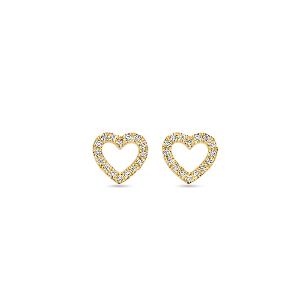 oorknoppen hart diamant 0.11ct (2x 0.055ct) h si 7 mm 14K geelgoud
