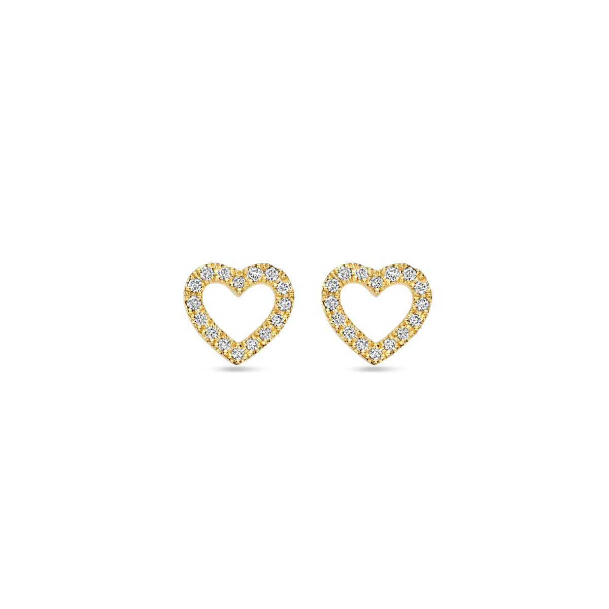 oorknoppen hart diamant 0.11ct (2x 0.055ct) h si 7 mm 14K geelgoud