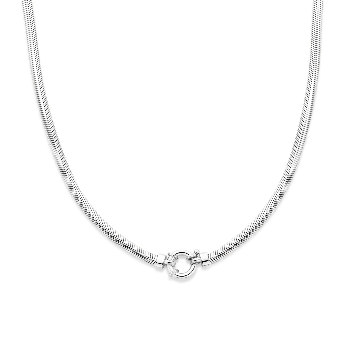collier Slang flach mit großem Federringverschluss 4,3 mm 45 cm Silber rhodiniert
