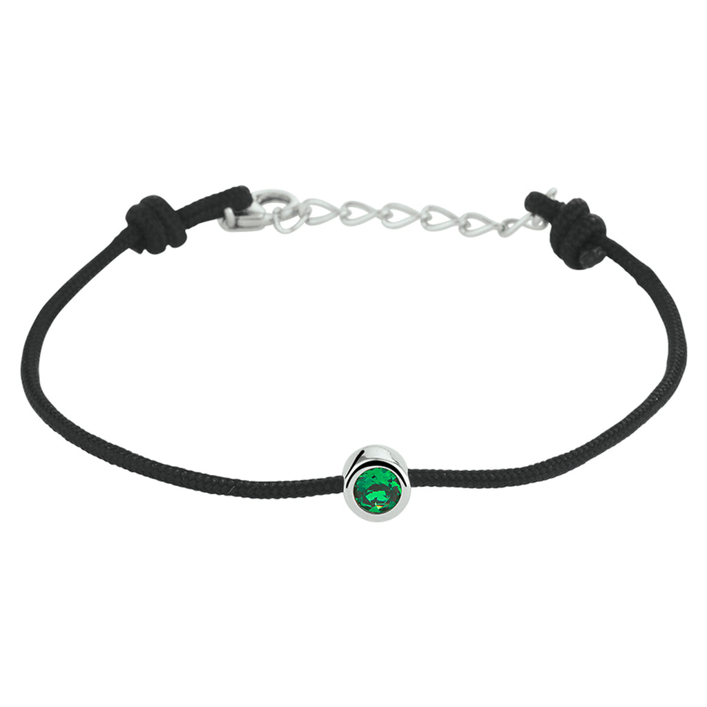 armband katoen synth. smaragd 15,5 + 2,5 cm zilver gerhodineerd met rubber/nylon/leer