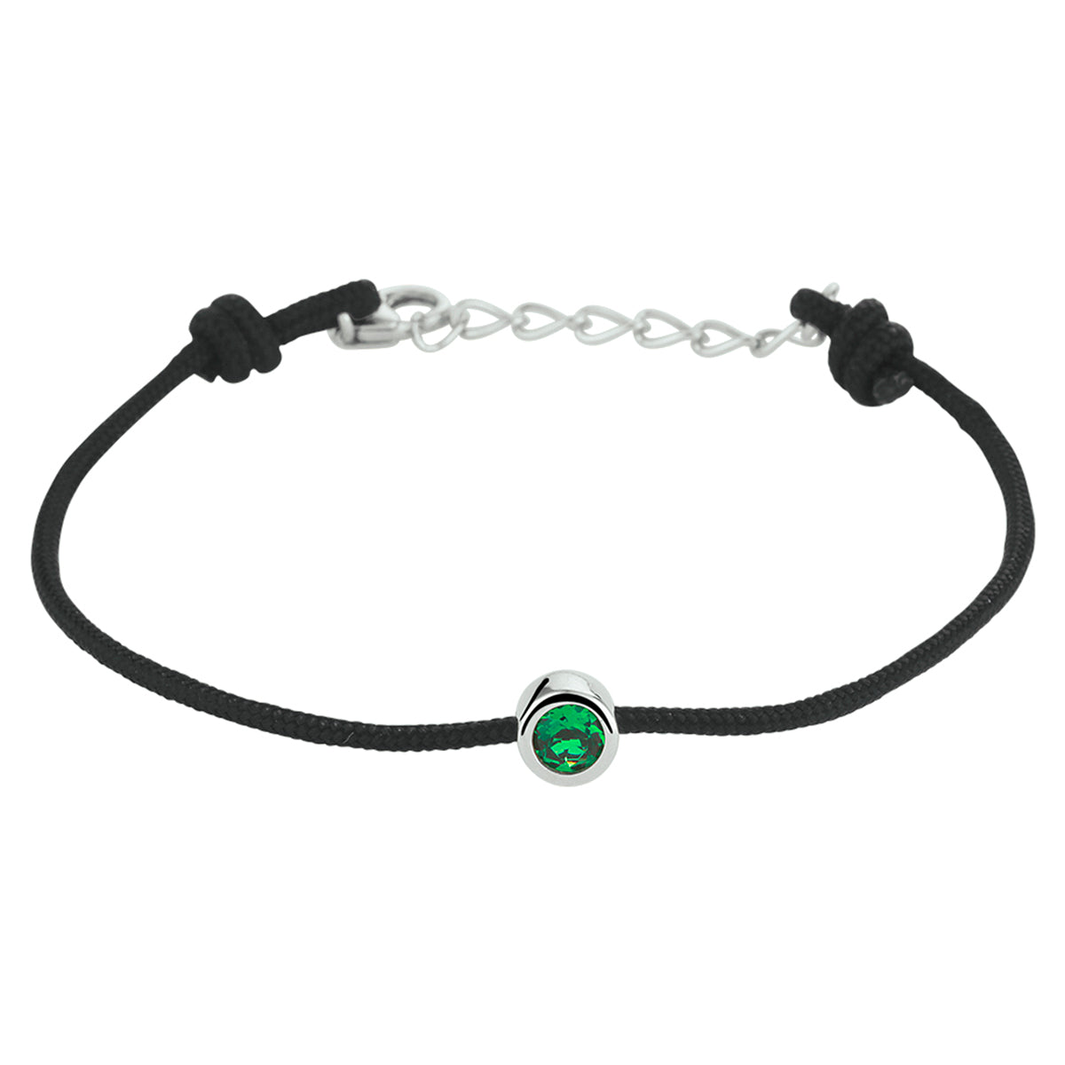 armband katoen synth. smaragd 15,5 + 2,5 cm zilver gerhodineerd met rubber/nylon/leer