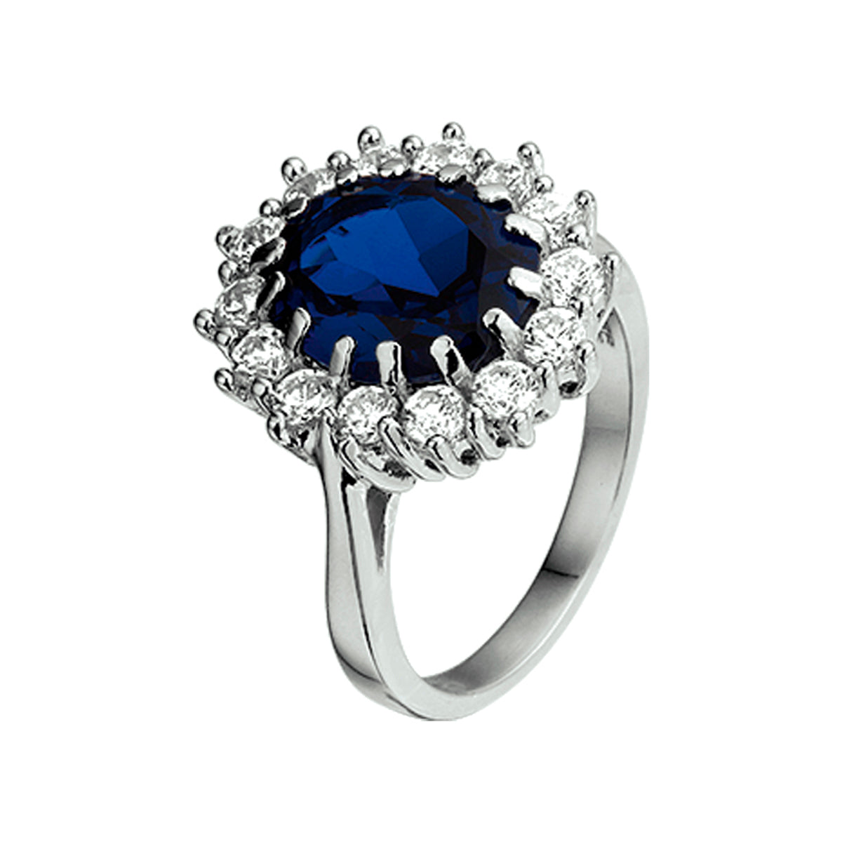Ring aus Zirkonia und synthetischem Saphir, Silber rhodiniert