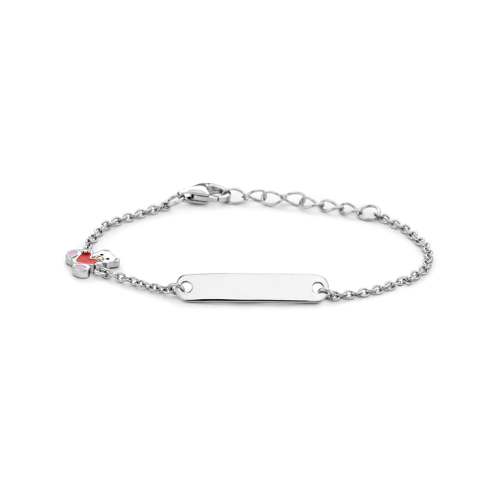 Gravurarmband Bär und Herz Plättchen 4,5 mm 11 + 2 cm Silber rhodiniert