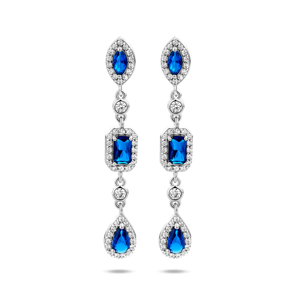 oorhangers wit en blauw saffier zirkonia zilver gerhodineerd