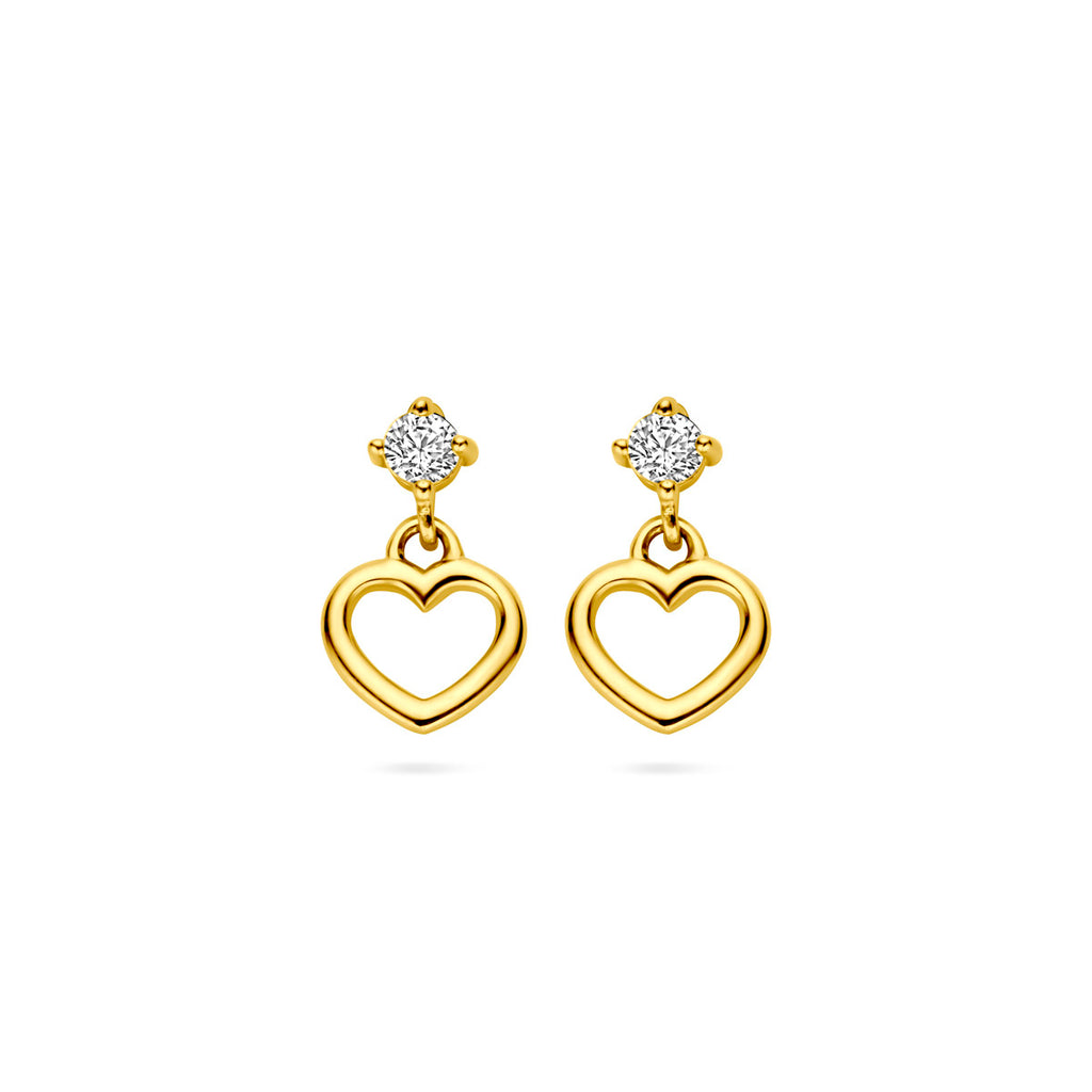 oorhangers hart en zirkonia 14K geelgoud