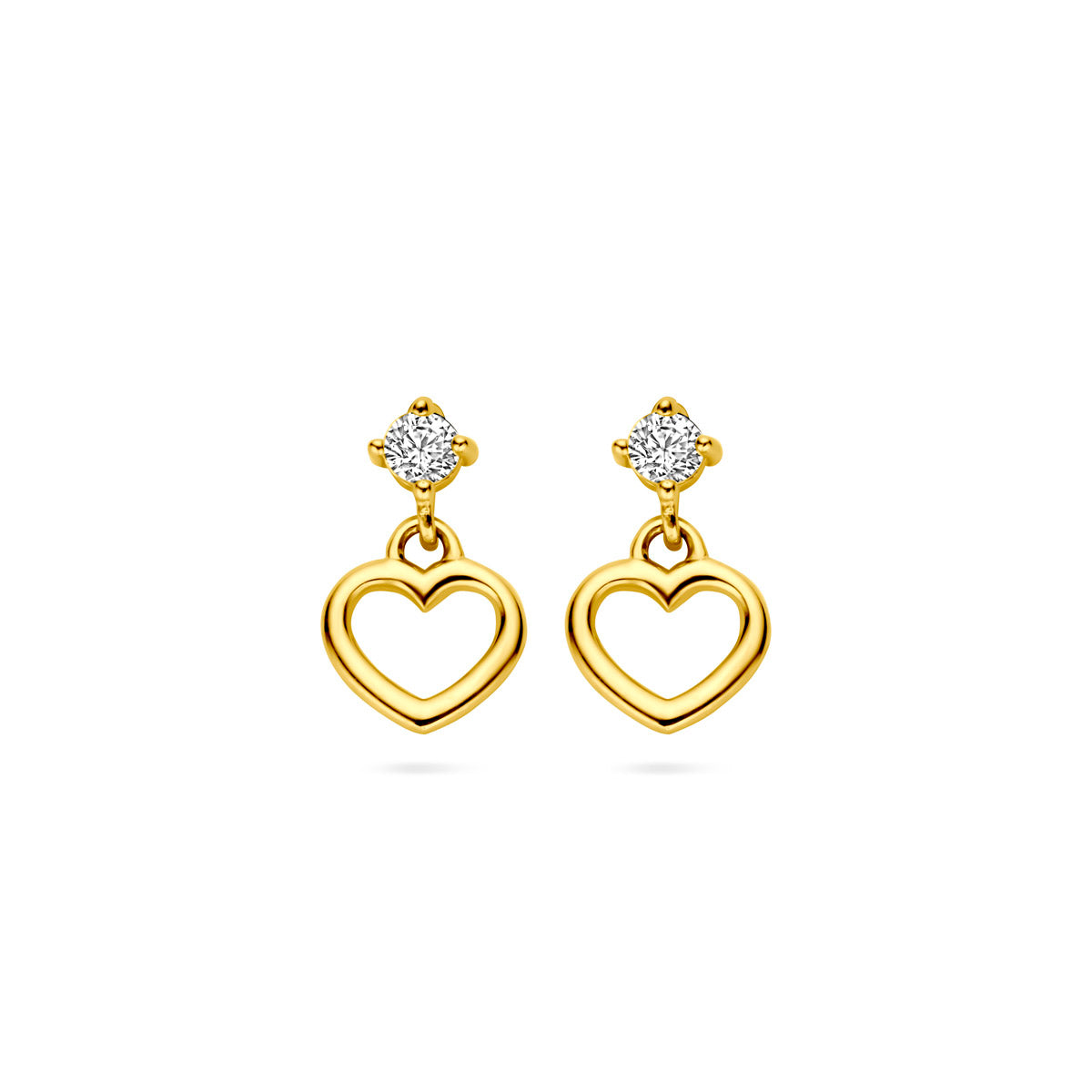 oorhangers hart en zirkonia 14K geelgoud