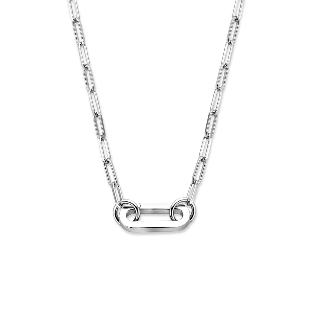 Paperclip Collier mit Verbinder 46 cm Silber rhodiniert