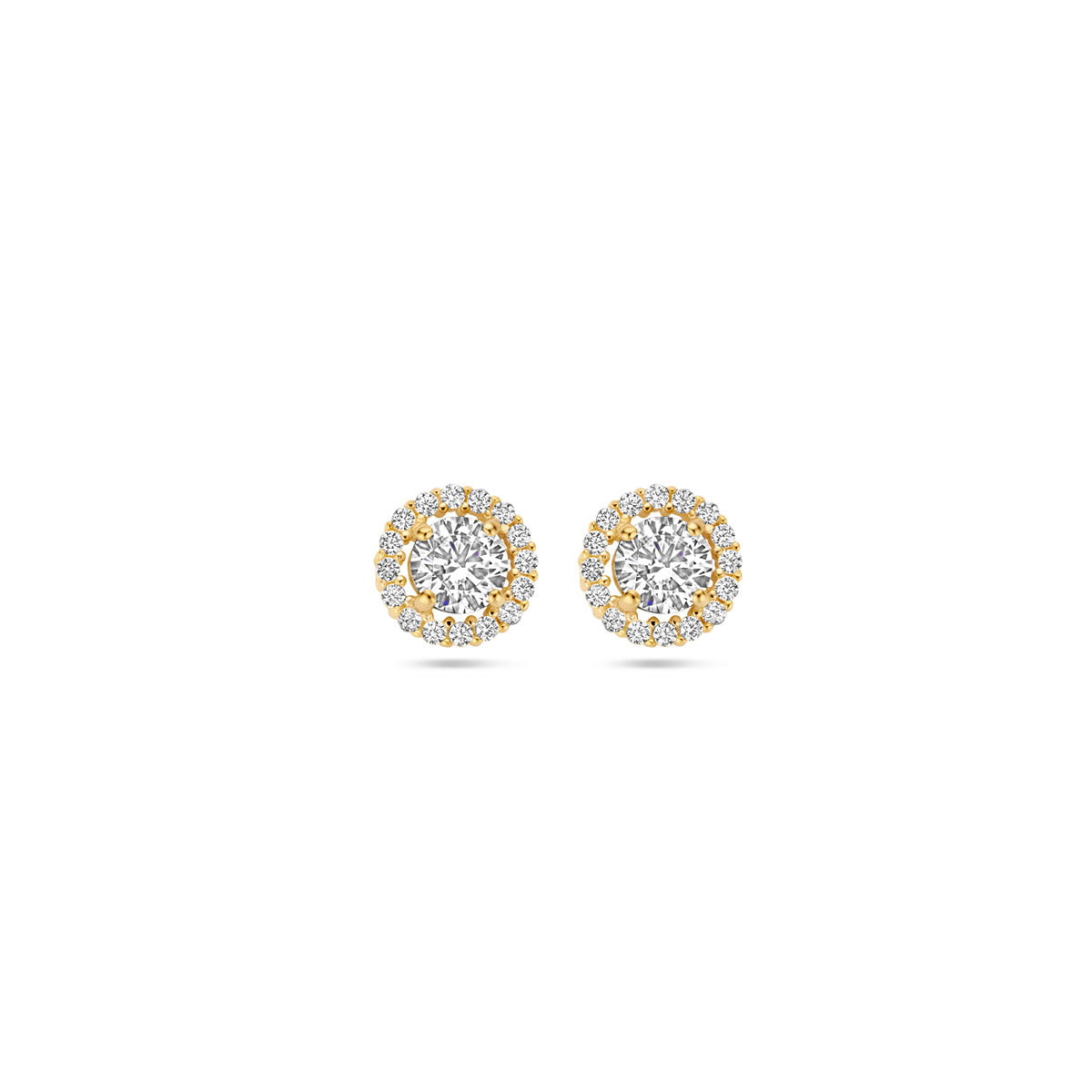 oorknoppen zirkonia halo 7 mm 14K geelgoud