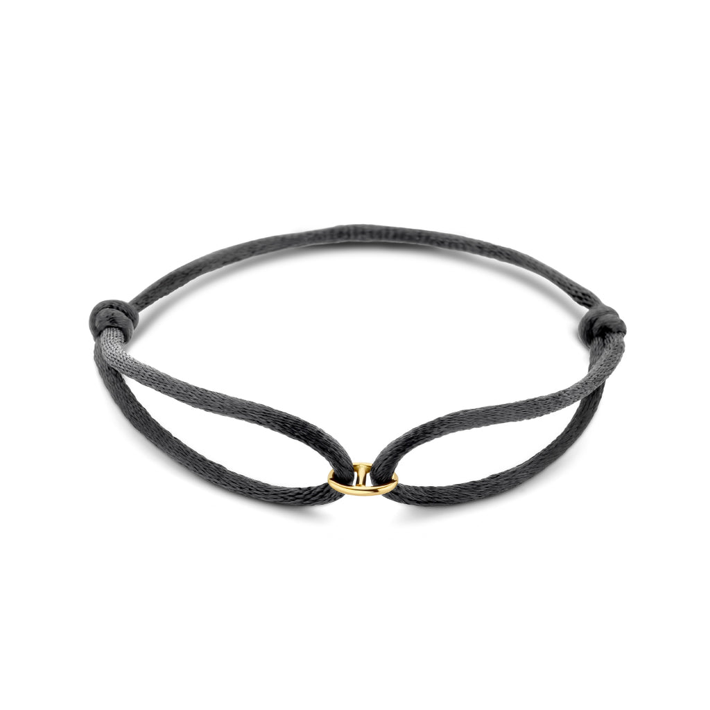 Armband Satin Schwarz 13 - 26 cm 14K Gold mit Gummi/Nylon/Leder