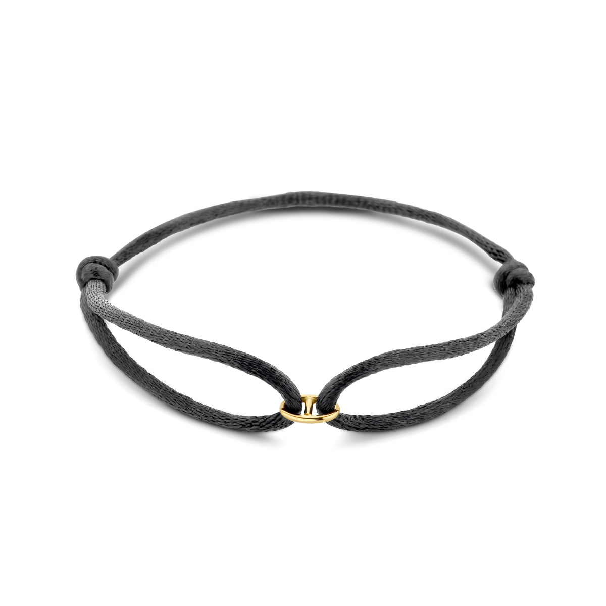 Armband Satin Schwarz 13 - 26 cm 14K Gold mit Gummi/Nylon/Leder