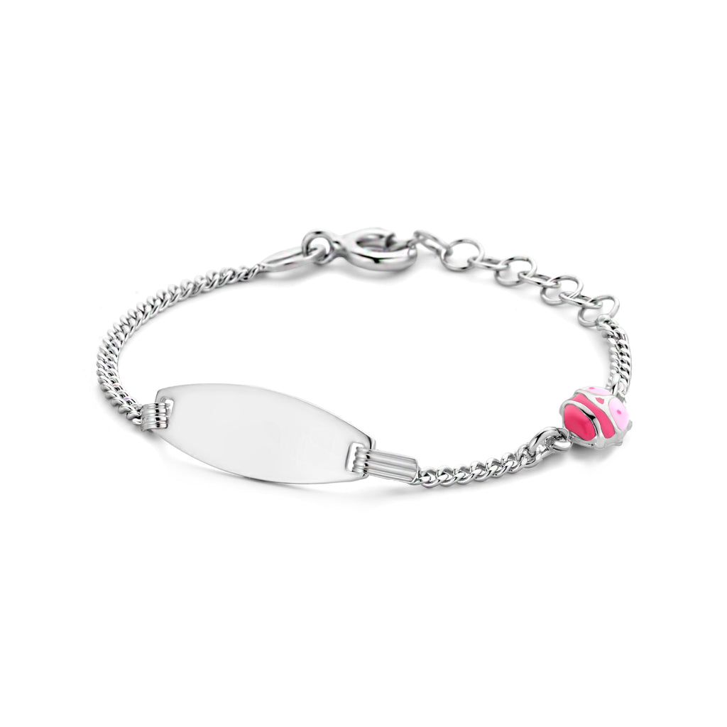 Gravurarmband Marienkäfer Emailleplatte 6,5 mm 11 + 2 cm Silber rhodiniert