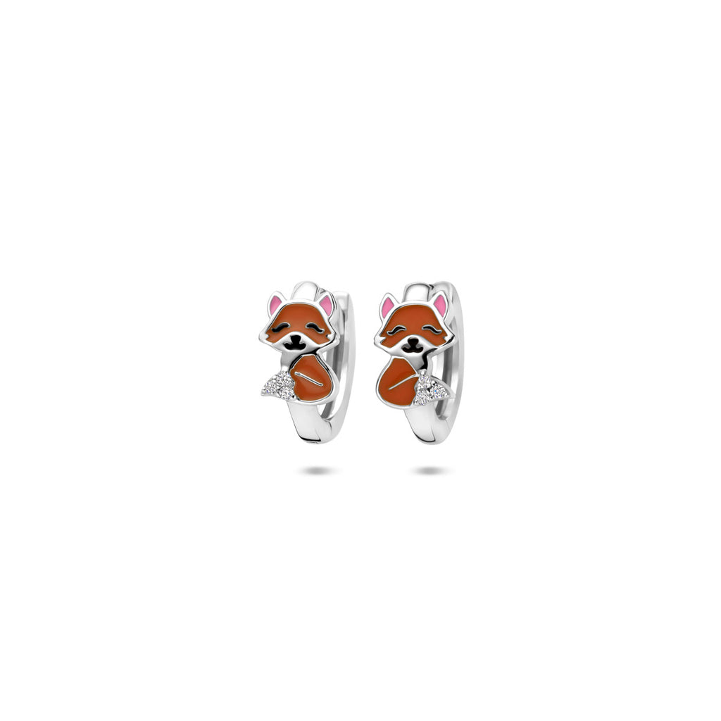 Klappohrringe Emaille Fuchs Zirkonia 11 mm Silber rhodiniert
