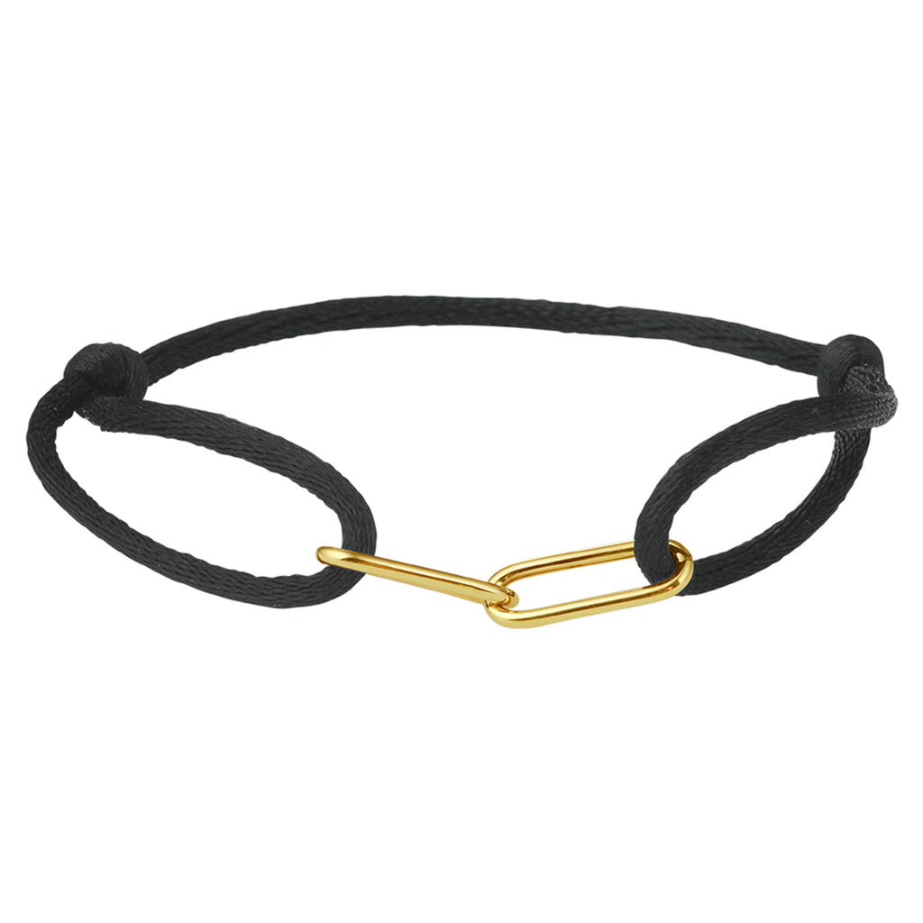 Armband Satin Schwarz 13 - 26 cm 14K Gold mit Gummi/Nylon/Leder