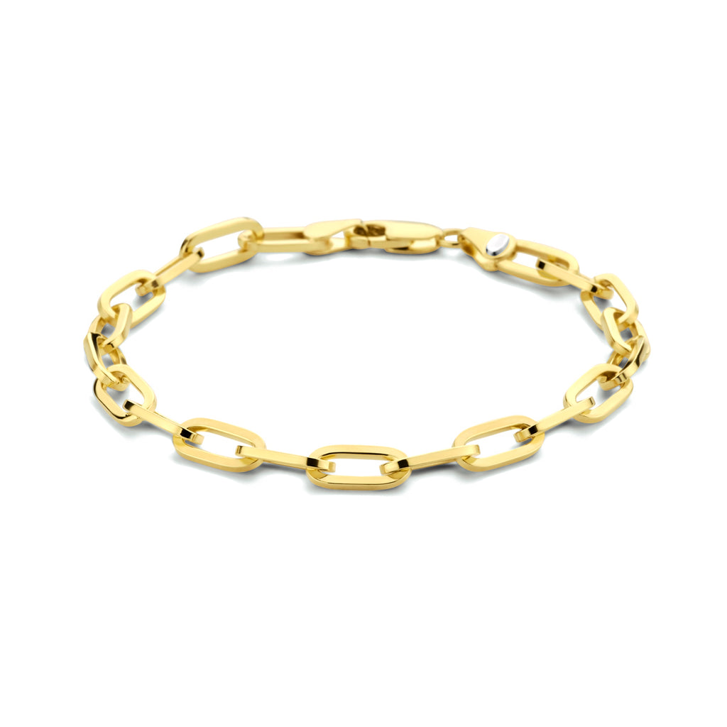 armband paperclip plat massief 5,0 mm 19 cm silgold (geel met zilverkern)