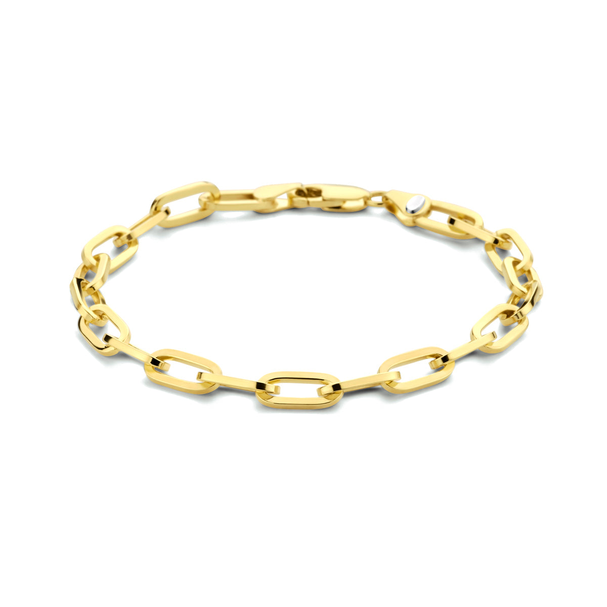 armband paperclip plat massief 5,0 mm 19 cm silgold (geel met zilverkern)