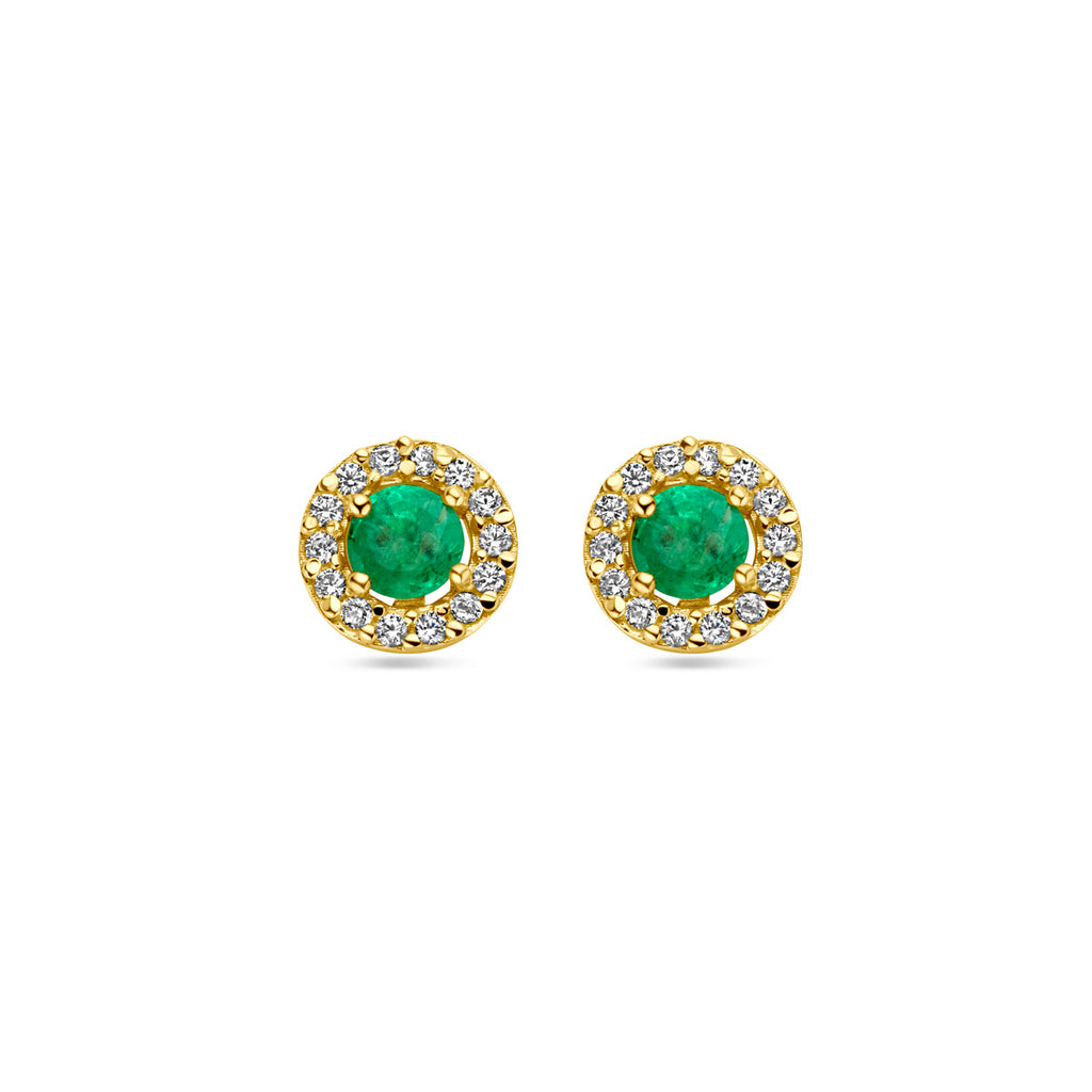 Ohrstecker Smaragd und Zirkonia 14K Gelbgold