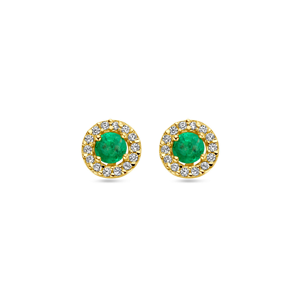 Ohrstecker Smaragd und Zirkonia 14K Gelbgold
