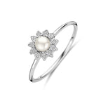 Ring Perle und Zirkonia Silber rhodiniert