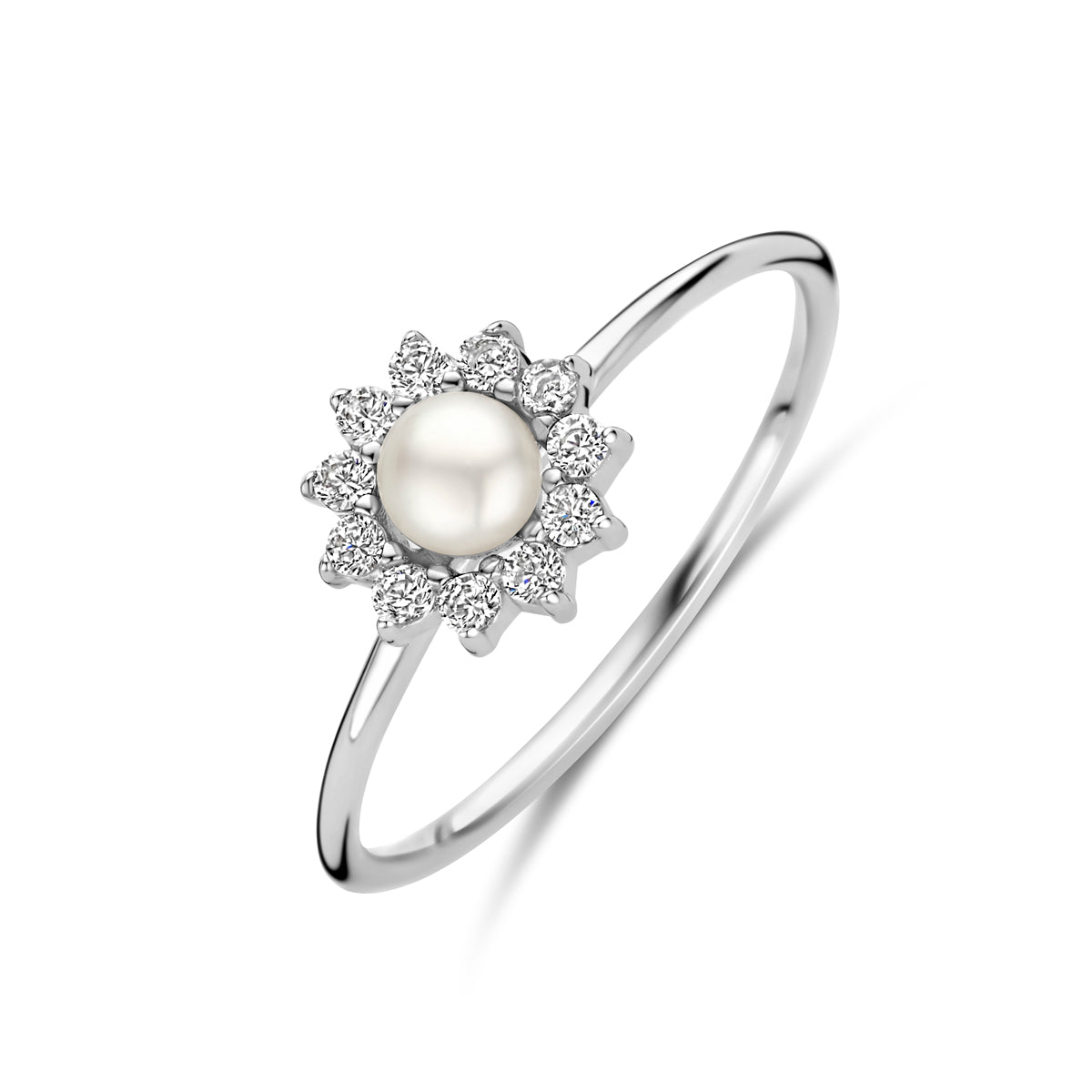 Ring Perle und Zirkonia Silber rhodiniert