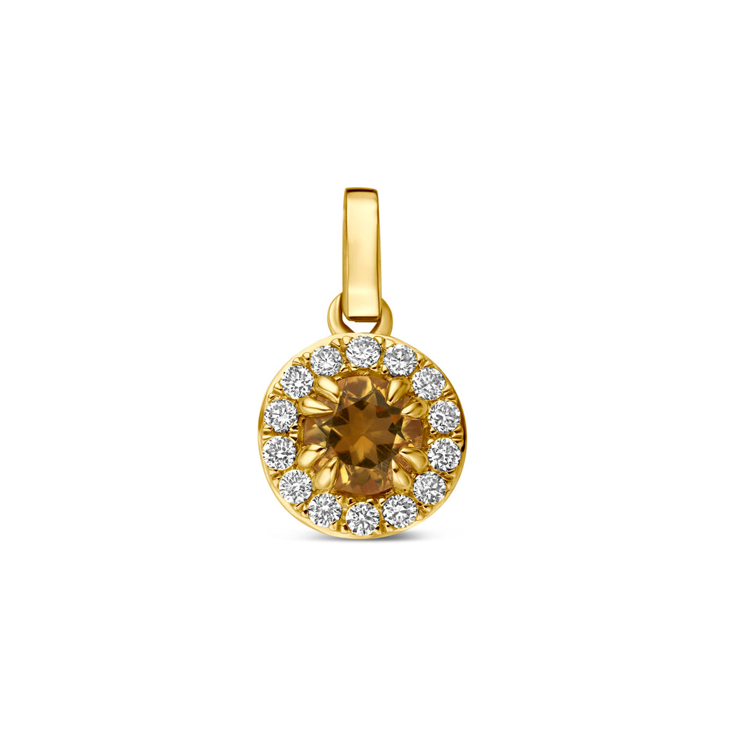 hanger citrien en lab grown diamant 0.08ct f vs 7 mm 14K geelgoud
