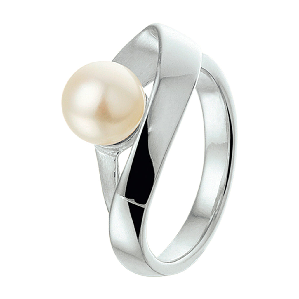Ring Perlmutt Poly/Mattsilber rhodiniert