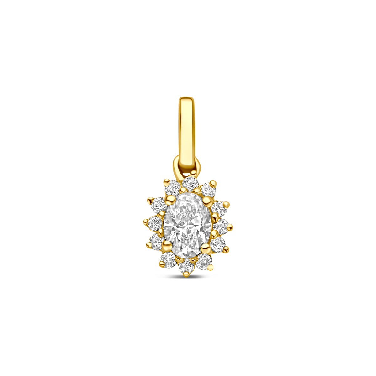 hanger lab grown diamant 0.21ct f vs 6,5 mm 14K geelgoud